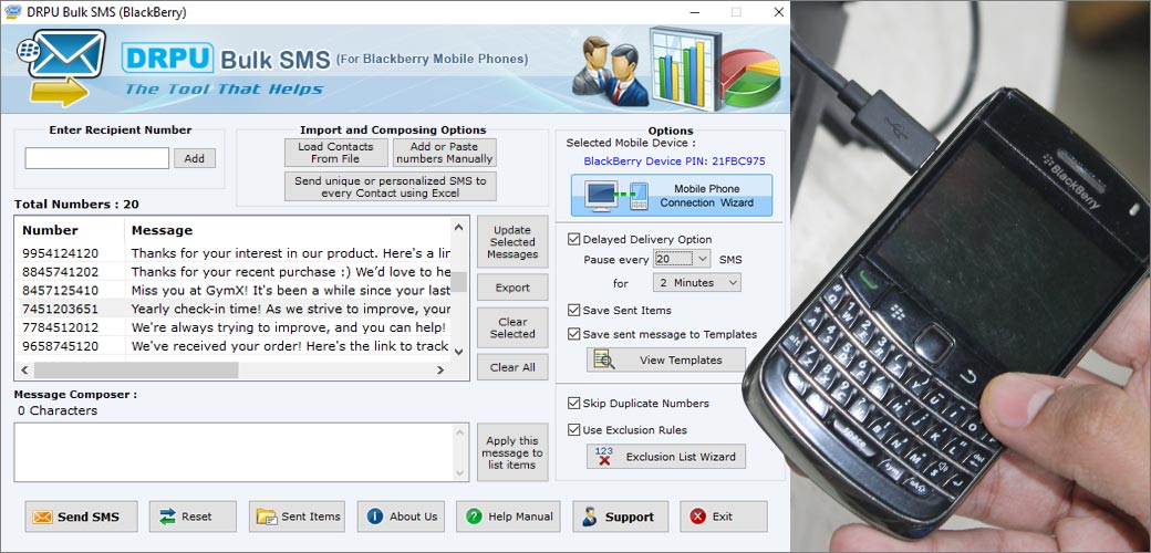 Bulk SMS Software for BlackBerry Mobile Phone