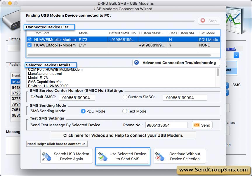 USB Modem Connection wizard